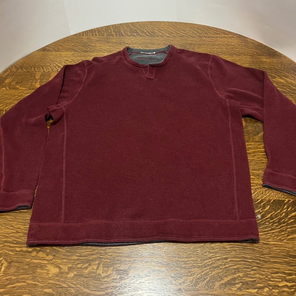 Tommy Bahama Sweater Mens No Size Burgundy Reversible Cotton Tencel Notched Crew